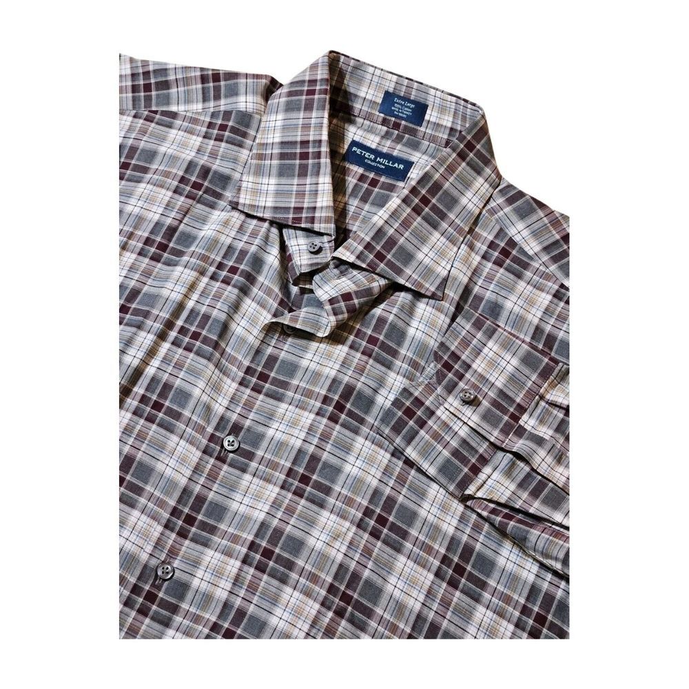 Peter Millar‎ Long Sleeve Plaid Cotton Button Up Shirt Easy Care Men's XL